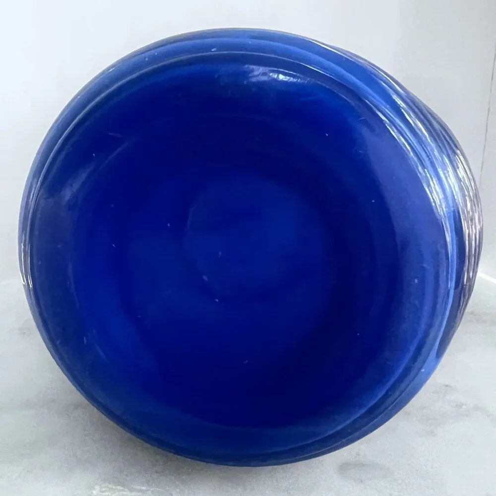 Vintage Glass Vase Blue Swirl Ribbed Decorative Art Deco Boho Contemporary‎ 10